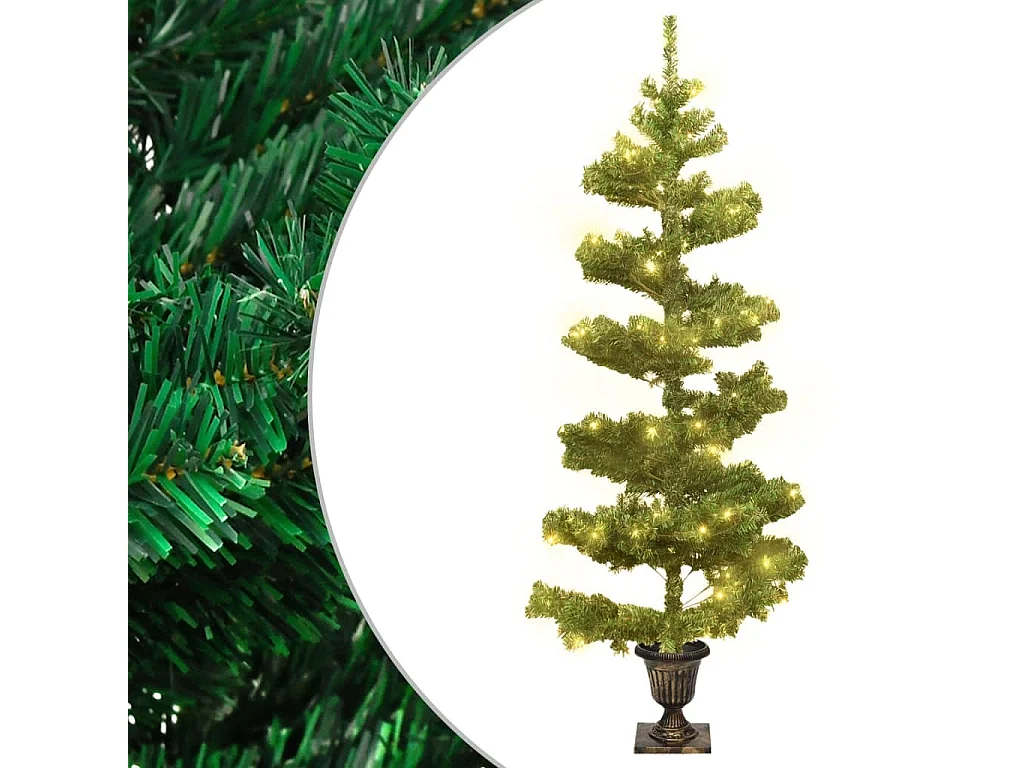 Albero di Natale Preilluminato con Vaso Verde 120 cm in PVC