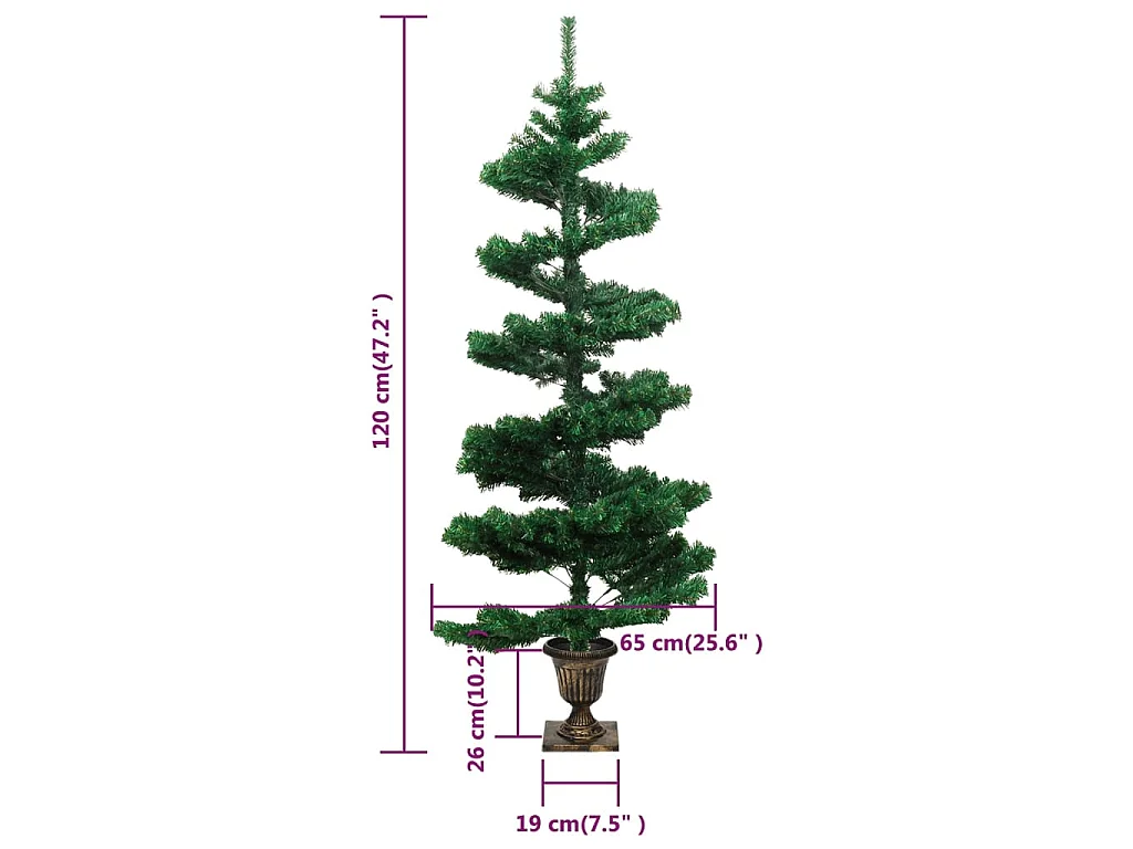 Arbre de Noël hélicoïdal pré-éclairé avec pot vert 120 cm PVC