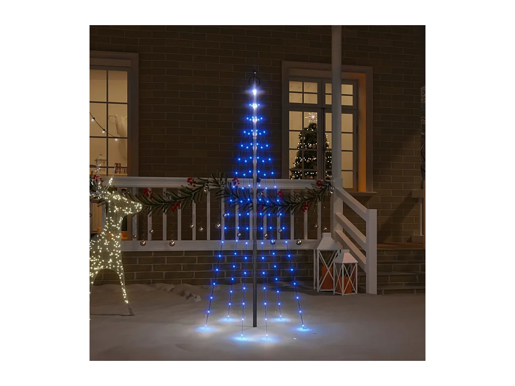 Sapin de Noël sur mât de drapeau 108 LED Bleues 180 cm