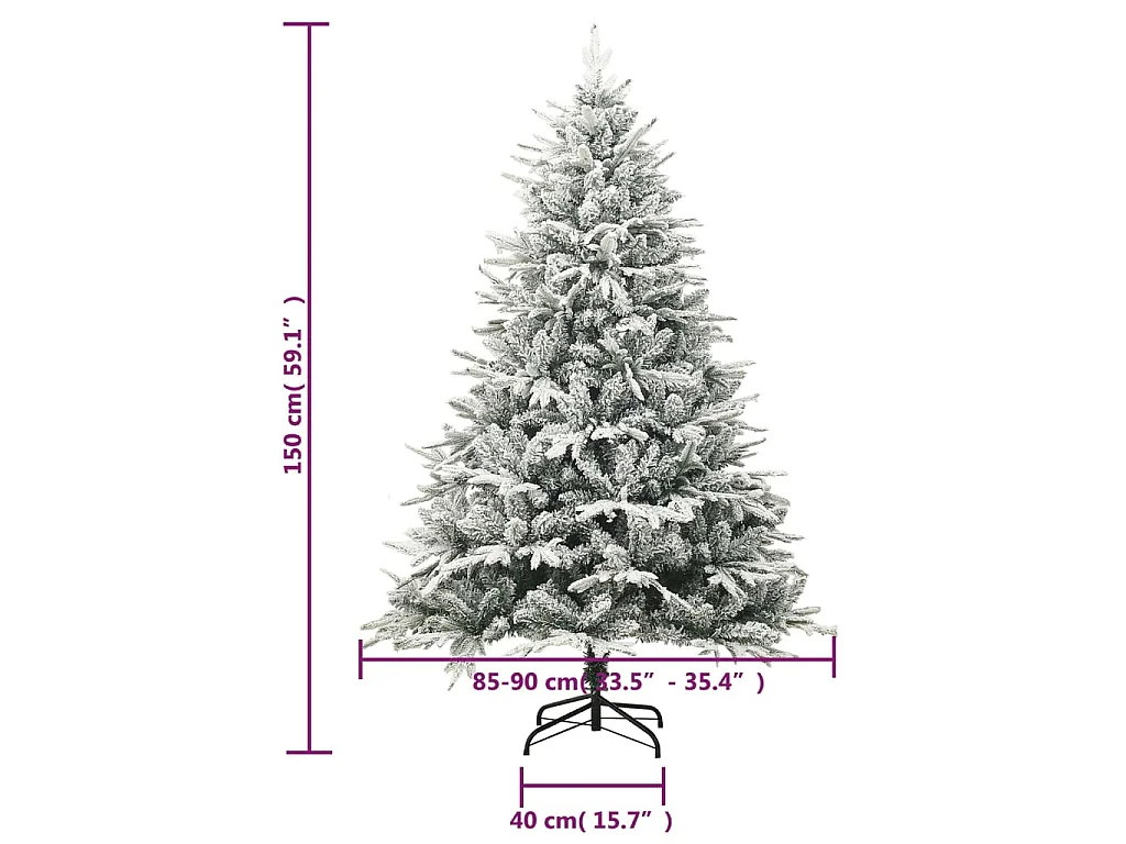 Árvore de Natal artificial com neve 150 cm PVC e PE verde