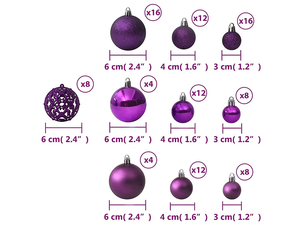 100-delige Kerstballenset paars