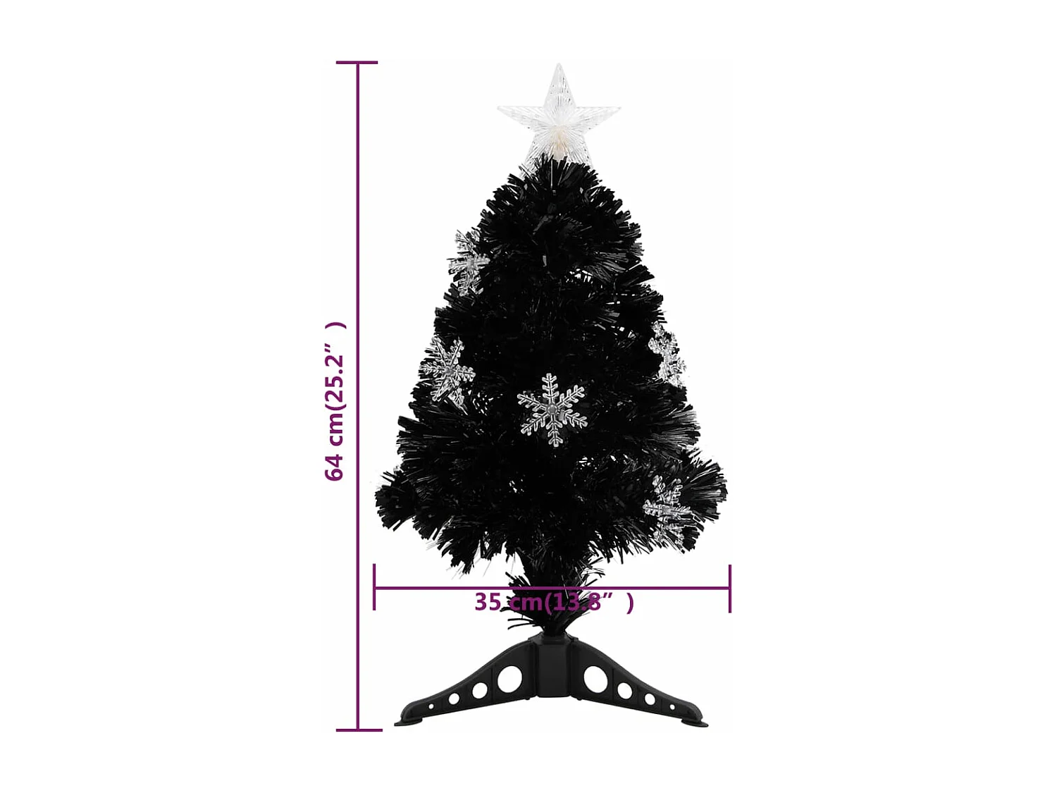 Albero di Natale con Fiocchi di Neve LED Nero 64cm Fibra Ottica