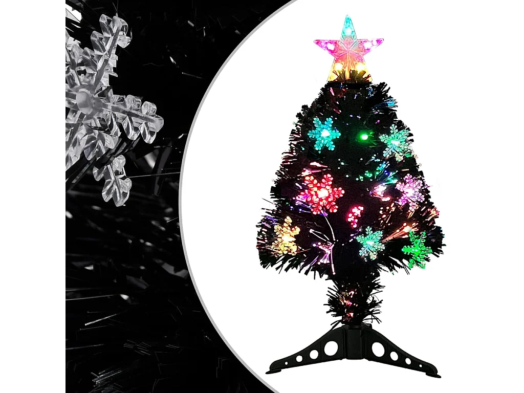 Árvore de Natal com flocos de neve LED 64 cm fibra ótica preto