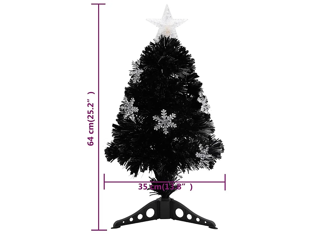 Árbol de Navidad artificial y soporte negro fibra óptica 64 cm