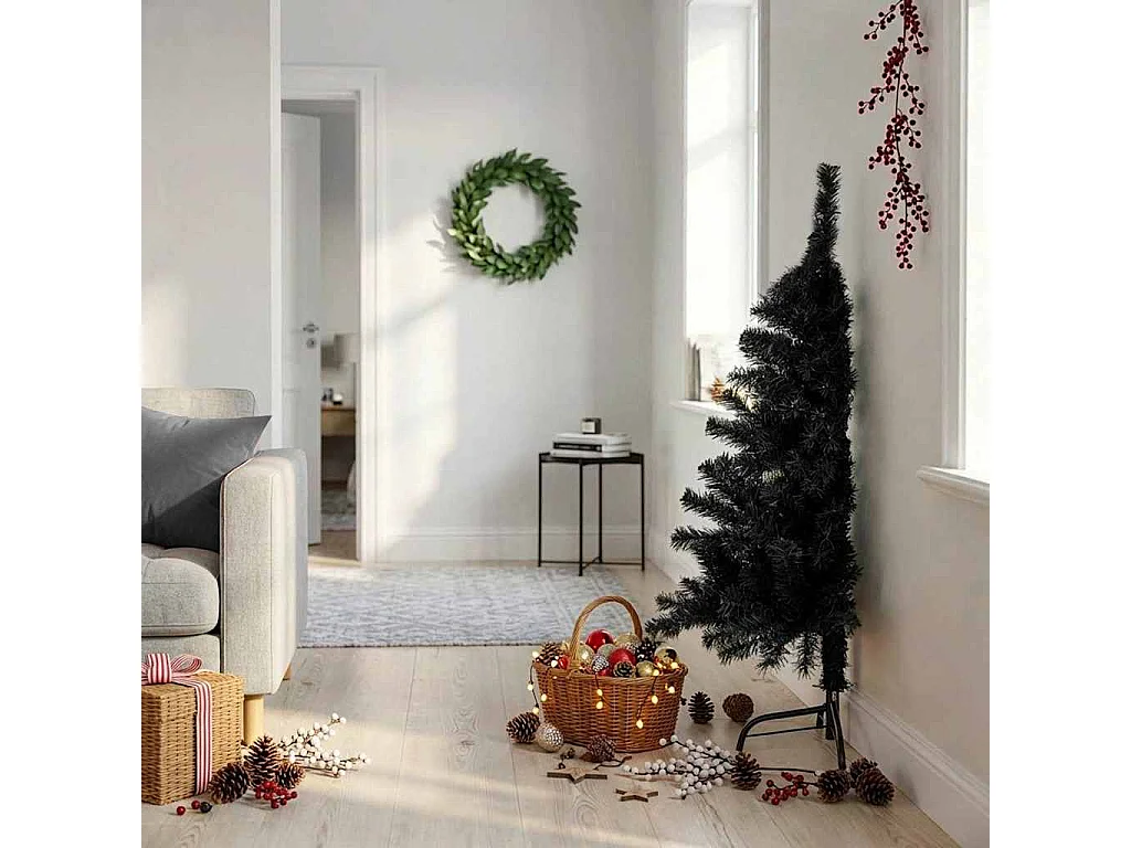 Demi sapin de Noël artificiel avec support Noir 120 cm PVC