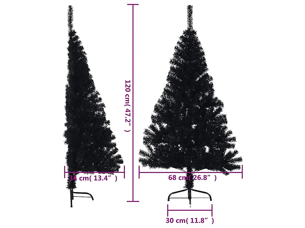 Demi sapin de Noël artificiel avec support Noir 120 cm PVC