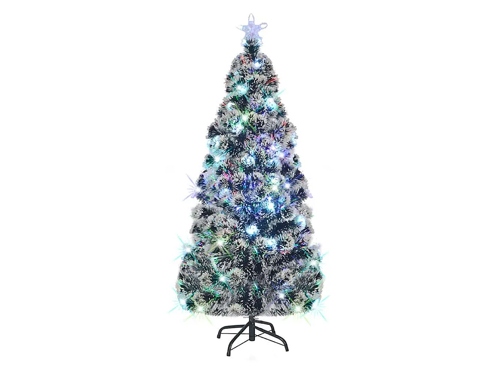 Voorverlichte kerstboom met standaard en LED 180 cm glasvezel