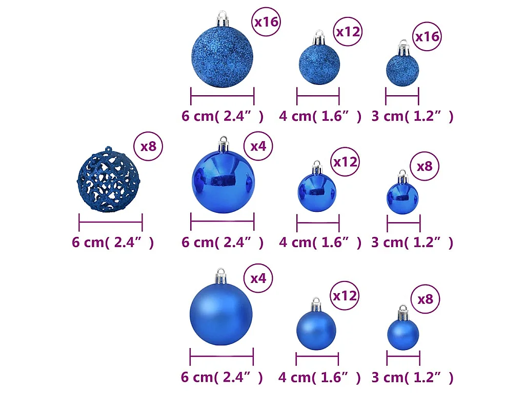 Ensemble de boules de Noël 100 pcs Bleu