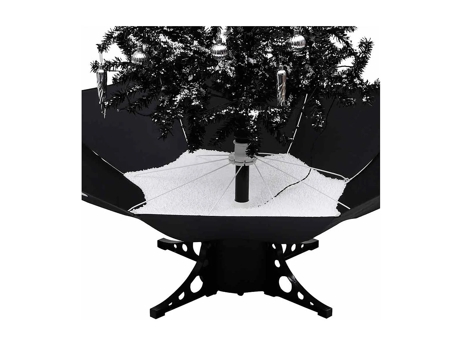 Albero di Natale con Nevicata e Base ad Ombrello Nero 190cm PVC