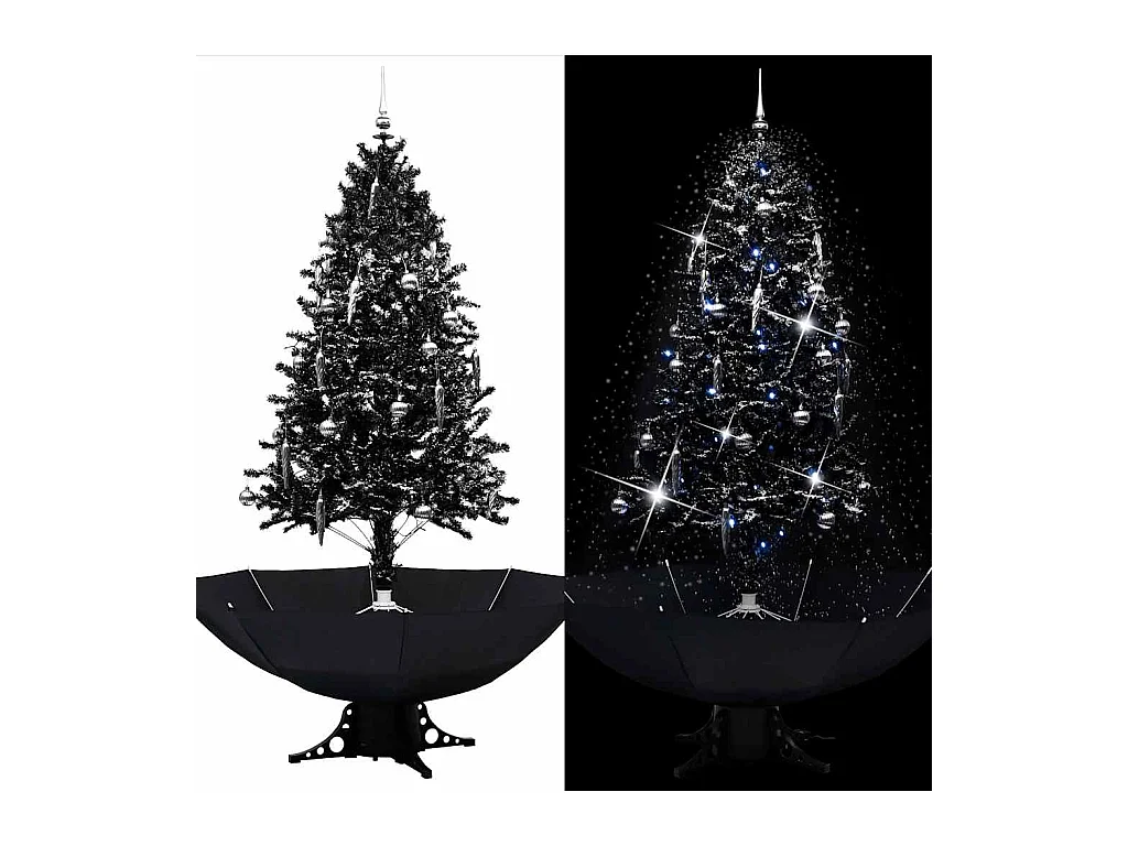 Arbre de Noël neigeux avec base de parapluie Noir 190 cm PVC