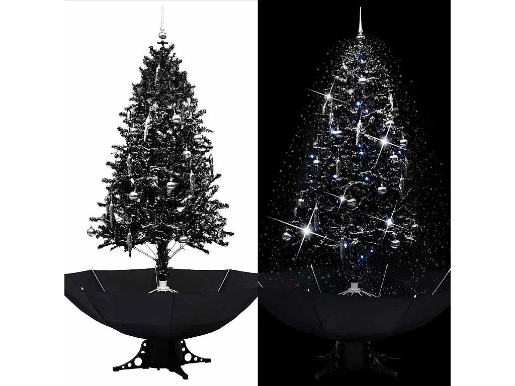 Arbre de Noël neigeux avec base de parapluie Noir 190 cm PVC