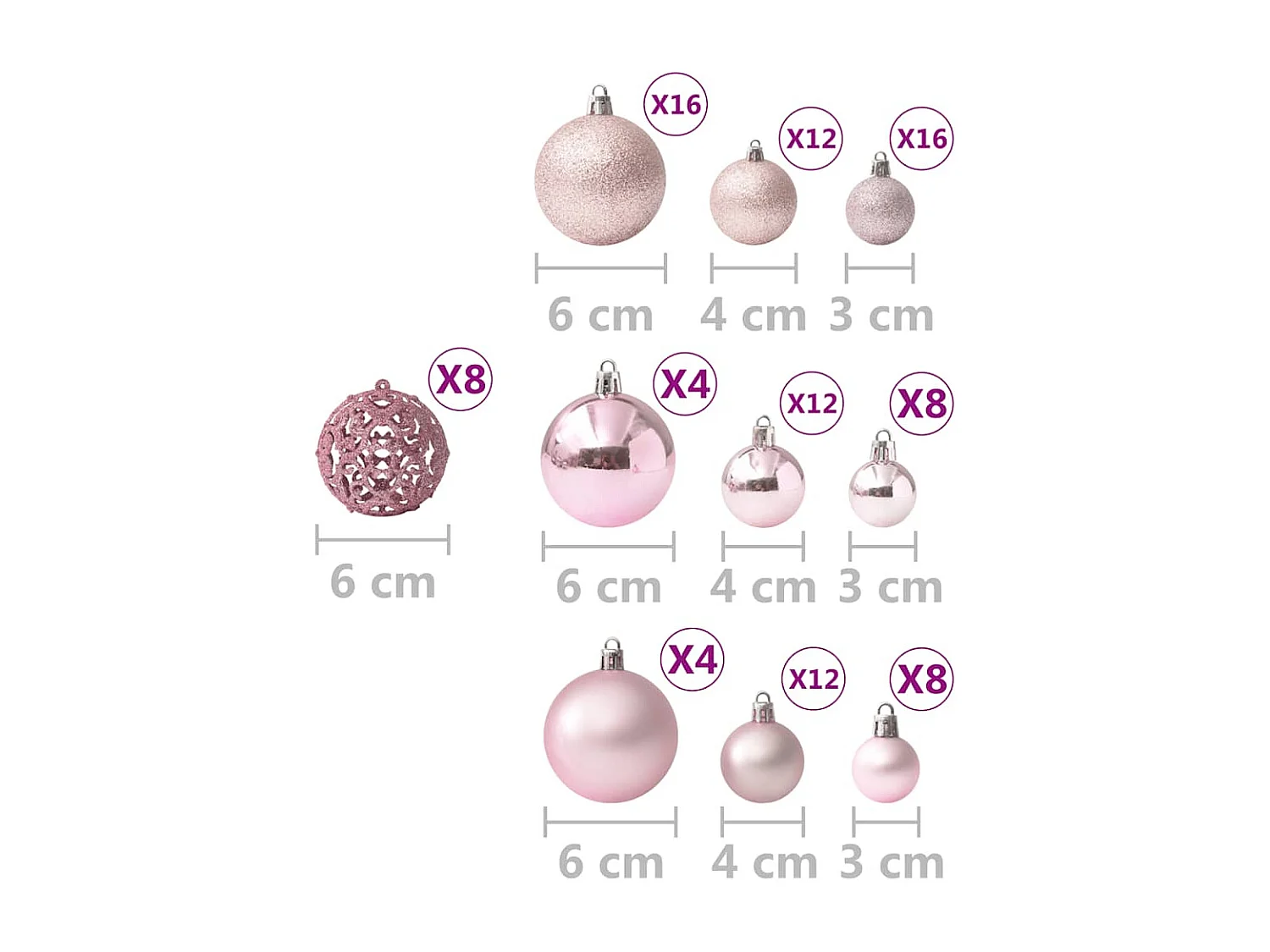 Ensemble de boules de Noël 100 pcs Rose