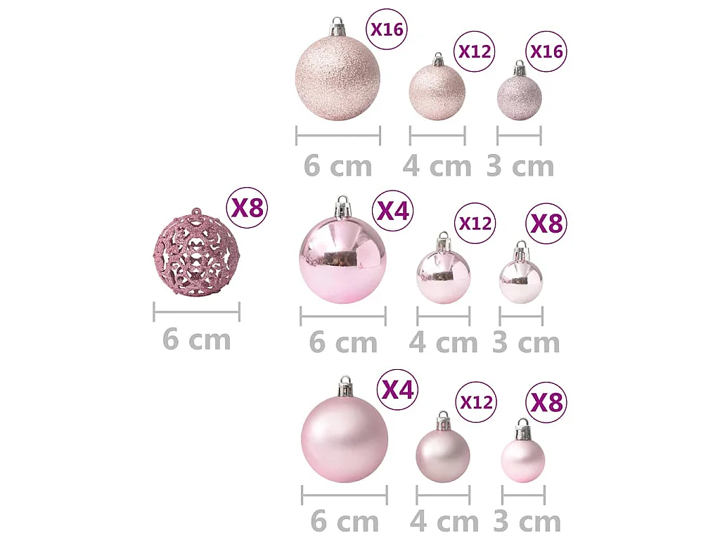 Ensemble de boules de Noël 100 pcs Rose