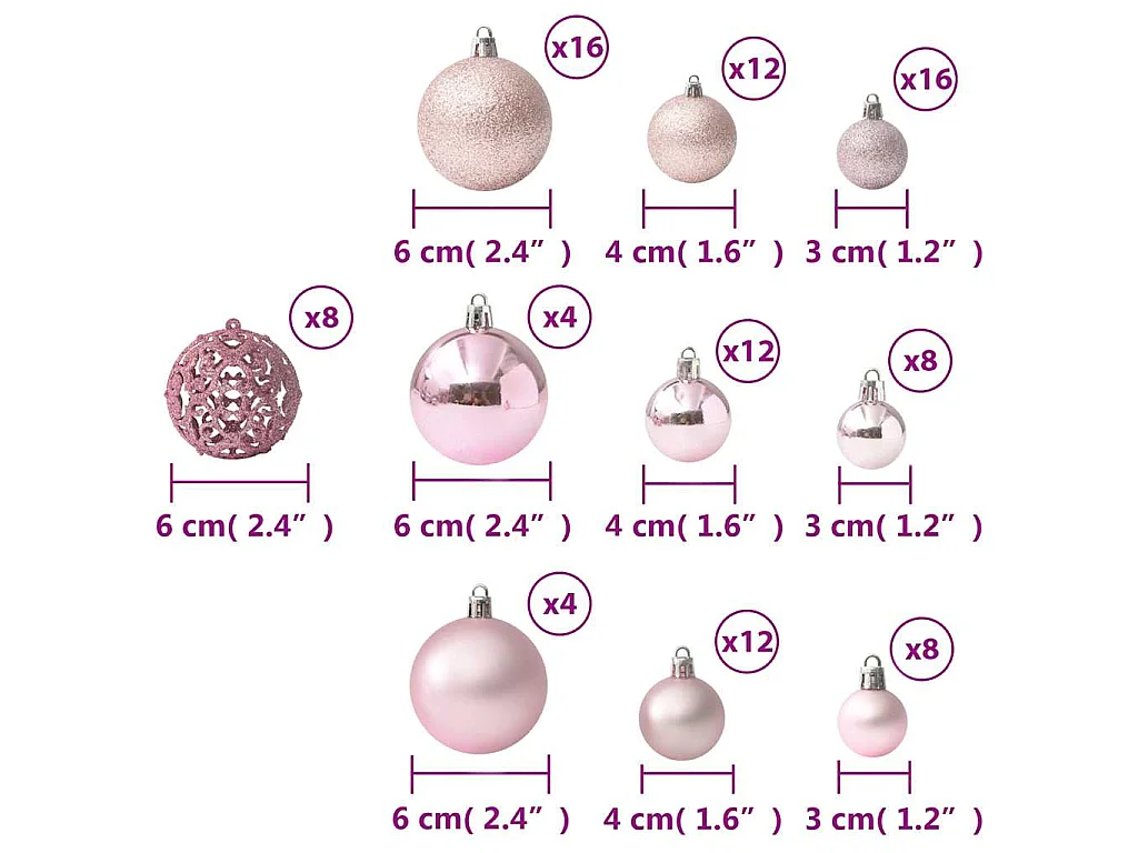 Ensemble de boules de Noël 100 pcs Rose