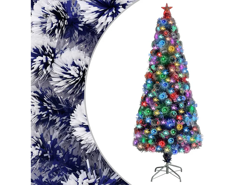 Árbol de Navidad con luces fibra óptica blanco y azul 180 cm