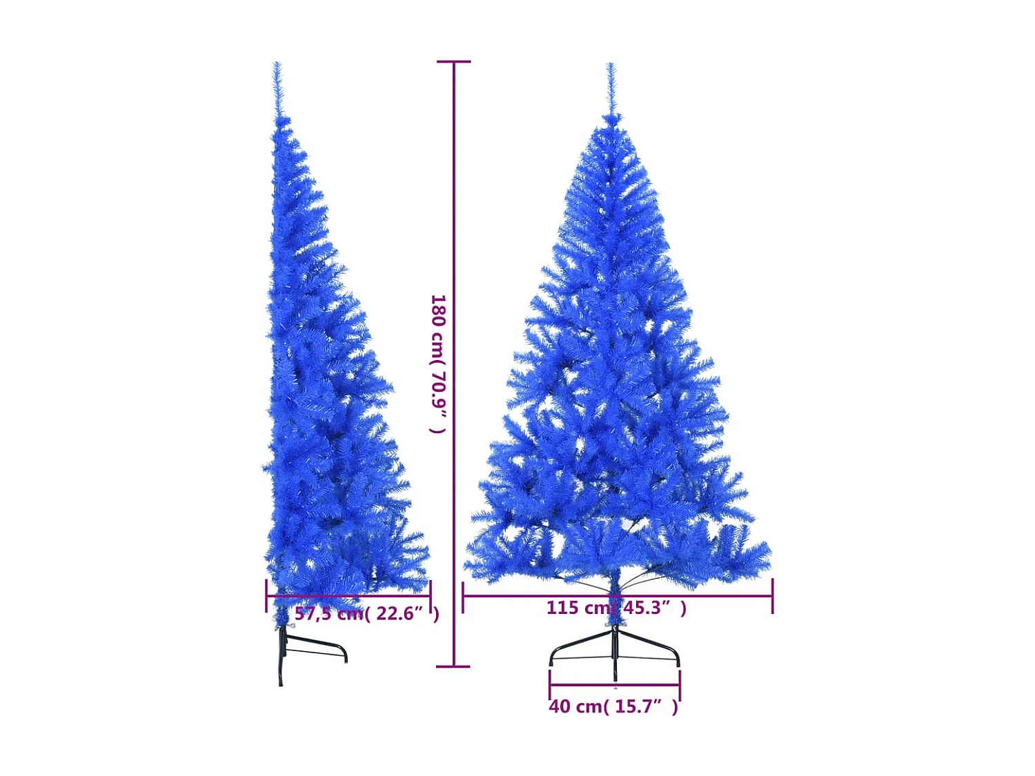 Demi sapin de Noël artificiel avec support Bleu 180 cm PVC
