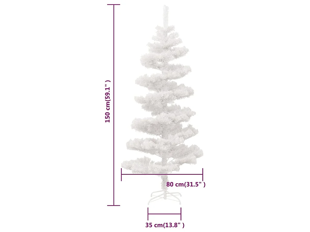 Arbre de Noël hélicoïdal pré-éclairé et support blanc 150cm PVC