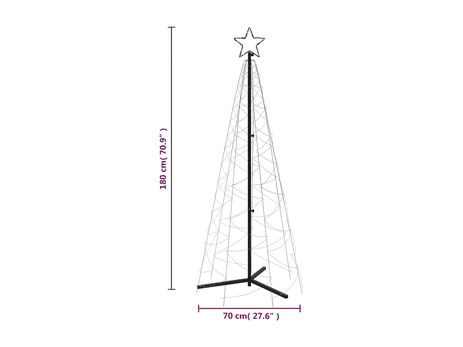 Árvore de Natal em cone 200 luzes LED 70x180 cm branco frio