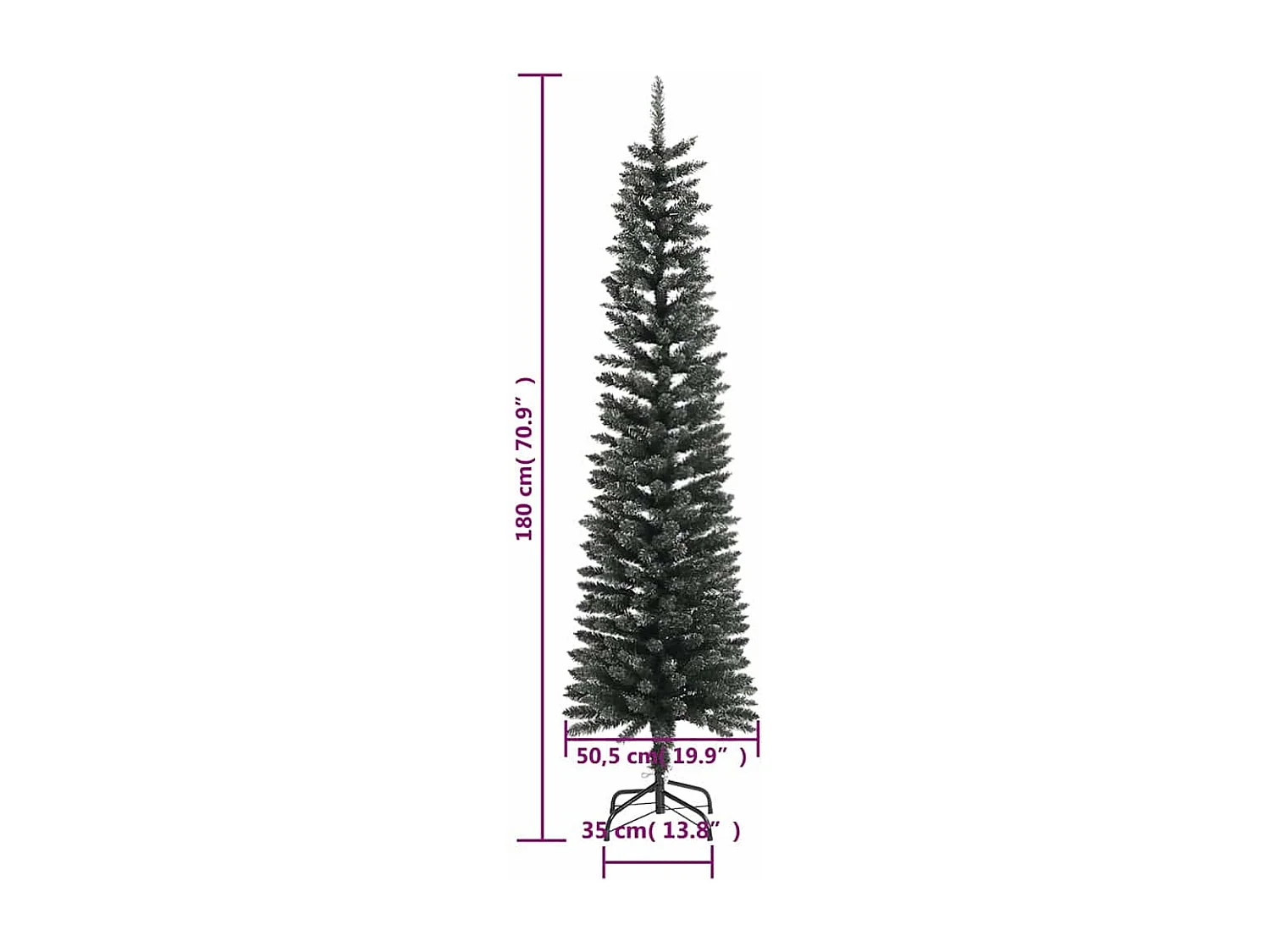 Albero di Natale Artificiale Sottile con Base Verde 180 cm PVC