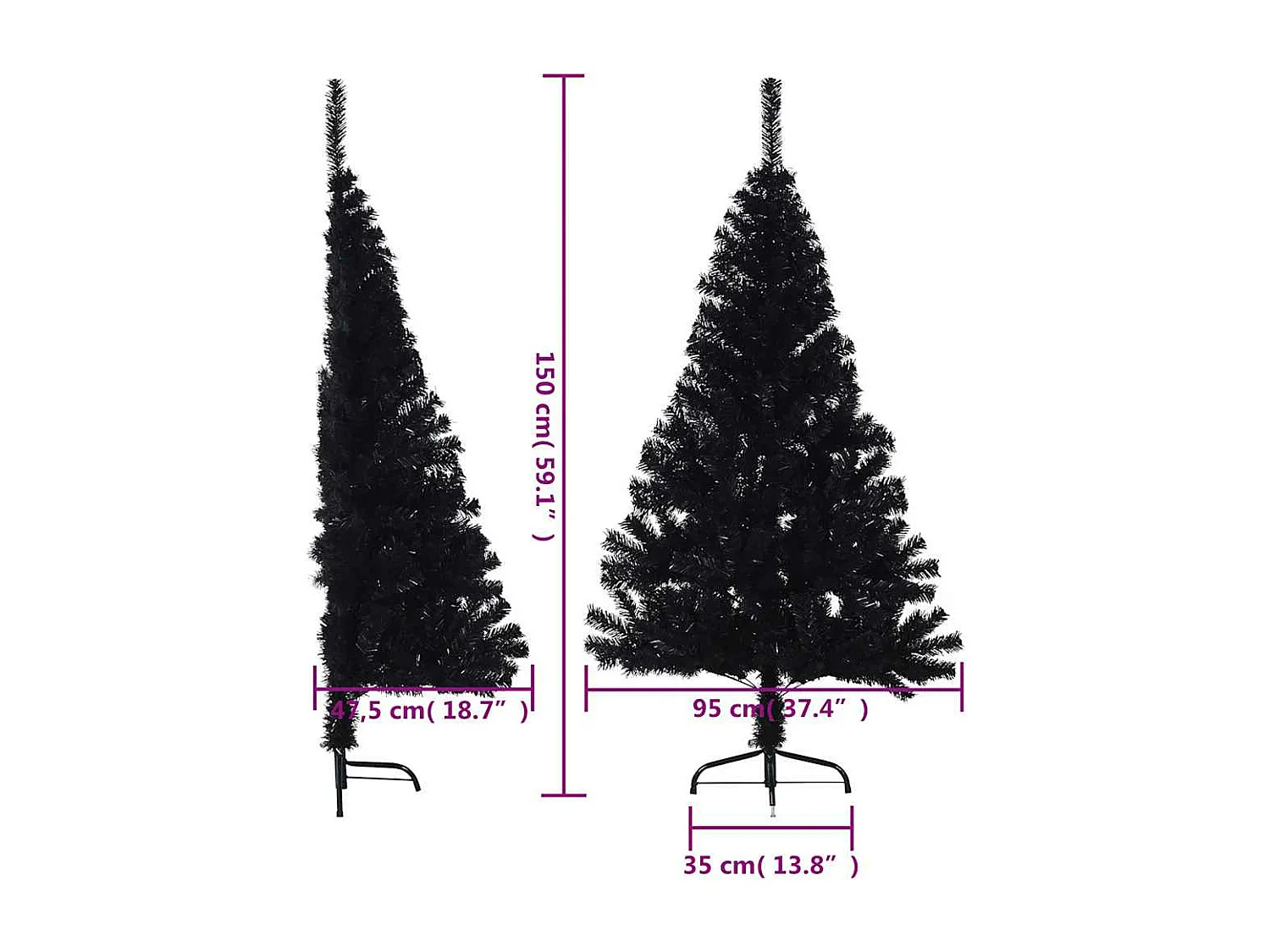 Künstlicher Halb-Weihnachtsbaum mit Ständer Schwarz 150 cm PVC