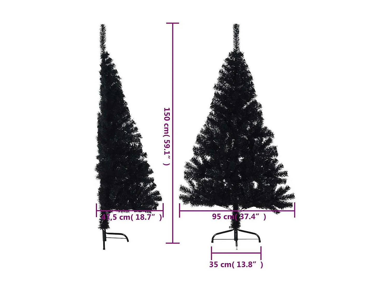 Künstlicher Halb-Weihnachtsbaum mit Ständer Schwarz 150 cm PVC