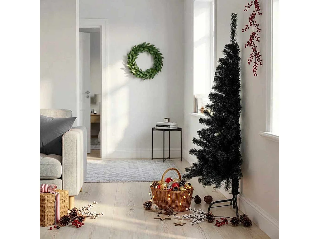 Demi sapin de Noël artificiel avec support Noir 150 cm PVC