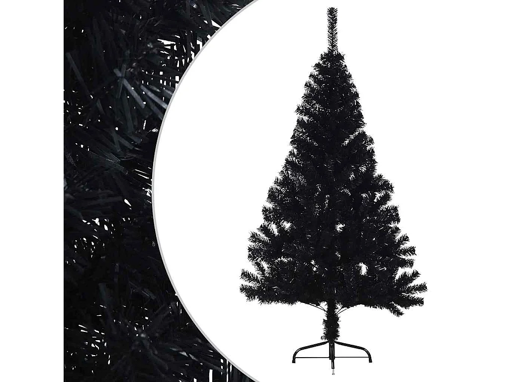 Demi sapin de Noël artificiel avec support Noir 150 cm PVC