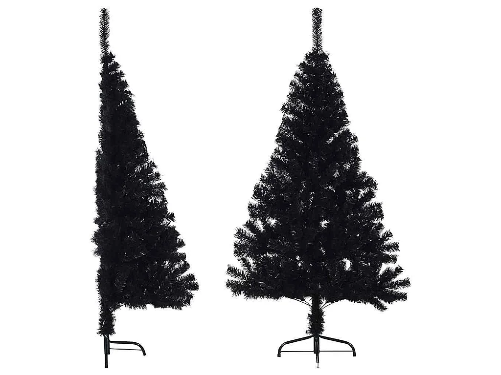 Kunstkerstboom met standaard half 150 cm PVC zwart