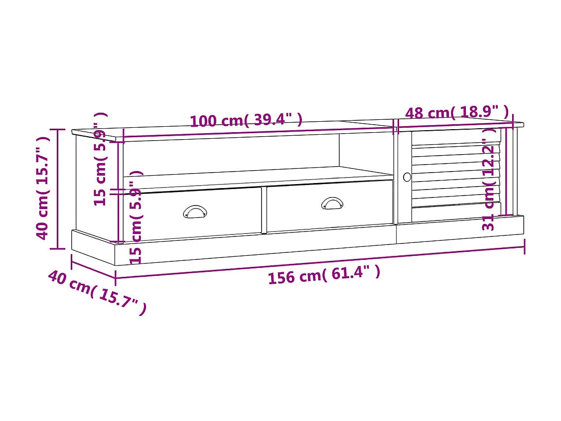 Meuble TV VIGO blanc 156x40x40 cm bois massif de pin