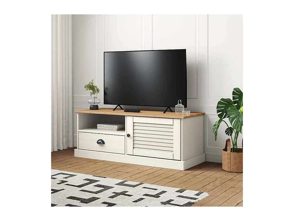 Meuble TV VIGO blanc 106x40x40 cm bois massif de pin