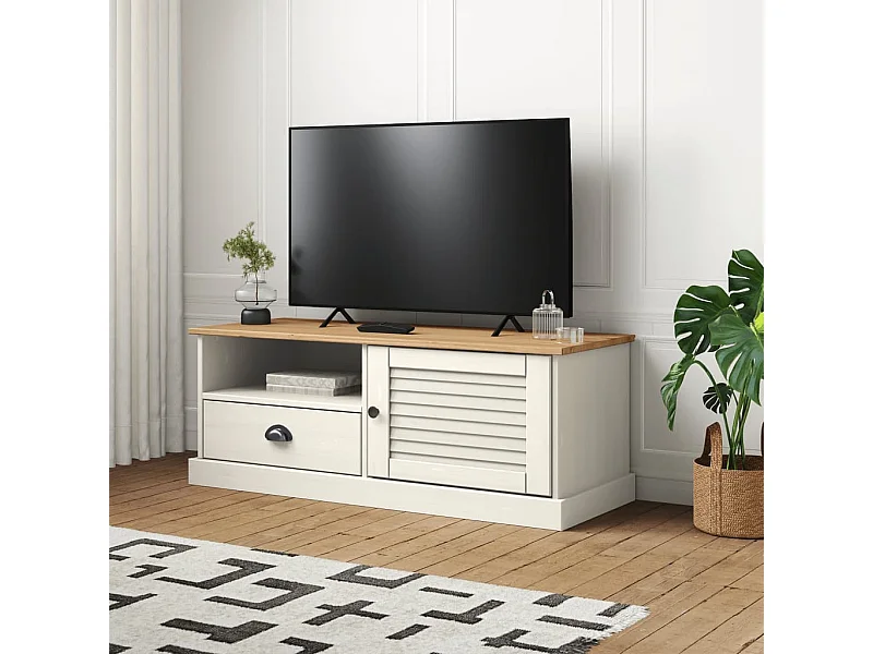 Mobile Porta TV VIGO Bianco 106x40x40 cm Legno Massello di Pino