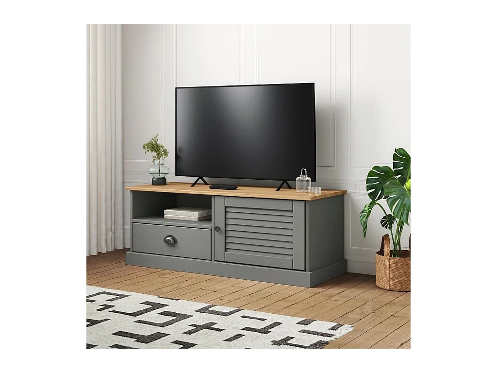 Meuble TV VIGO gris 106x40x40 cm bois massif de pin