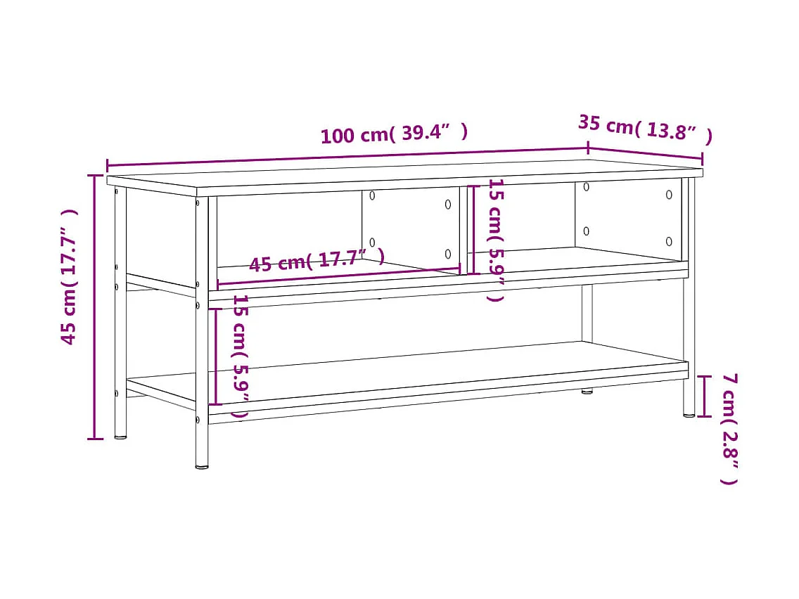Meuble TV noir 100x35x45 cm bois d'ingénierie
