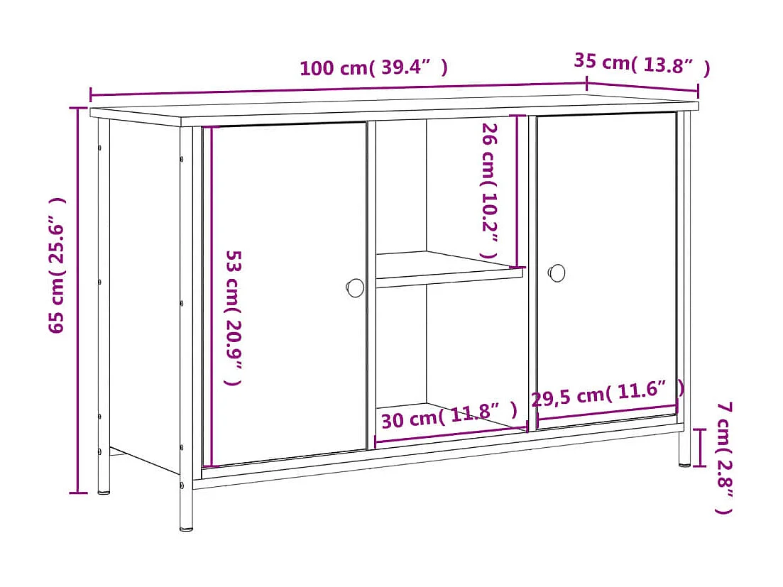 Meuble TV noir 100x35x65 cm bois d'ingénierie