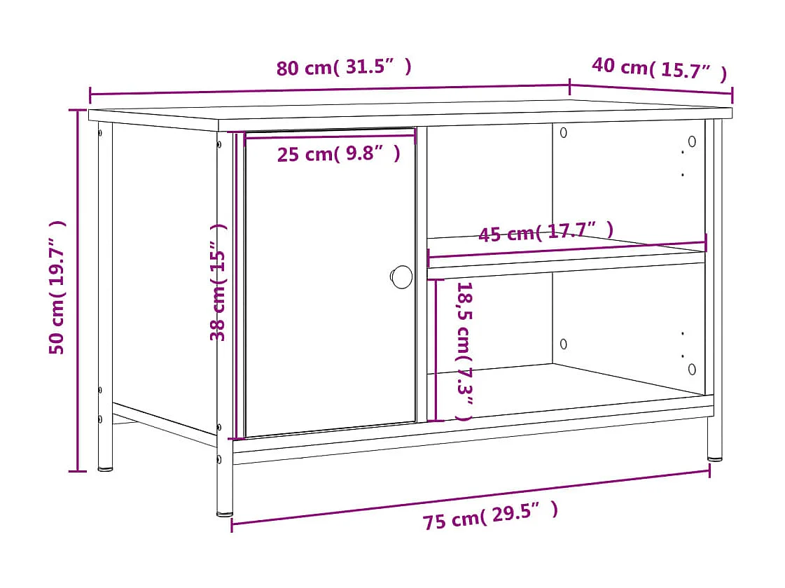 Tv-meubel 80x40x50 cm bewerkt hout grijs sonoma eikenkleurig