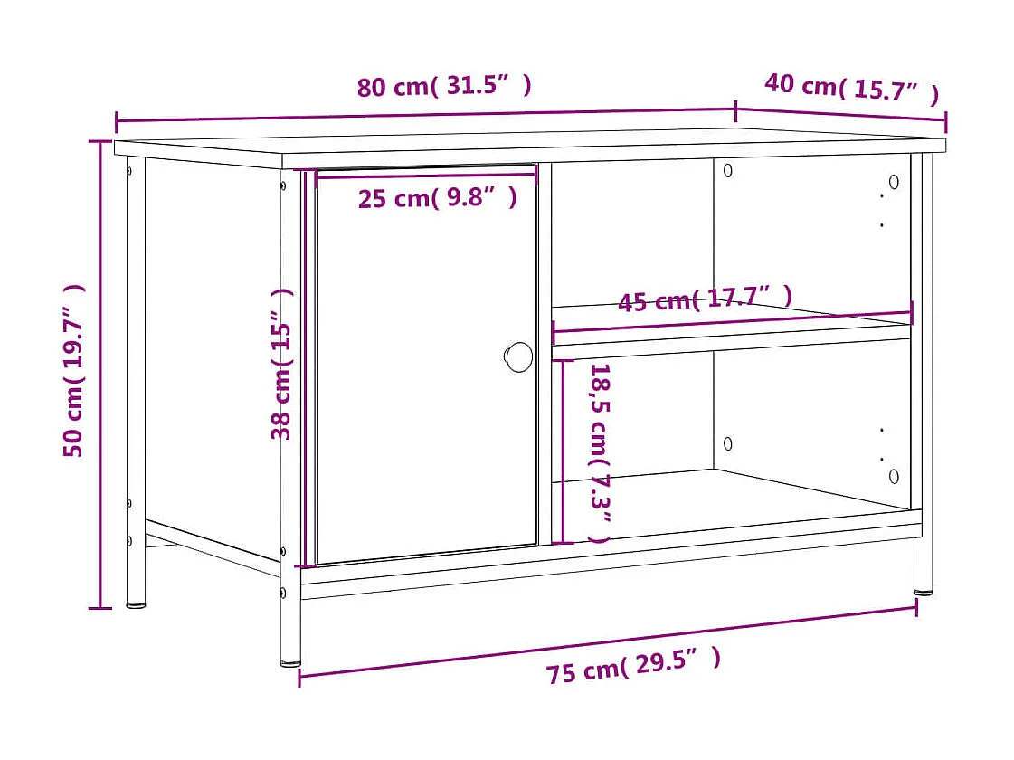 Mueble para TV madera contrachapada negro 80x40x50 cm