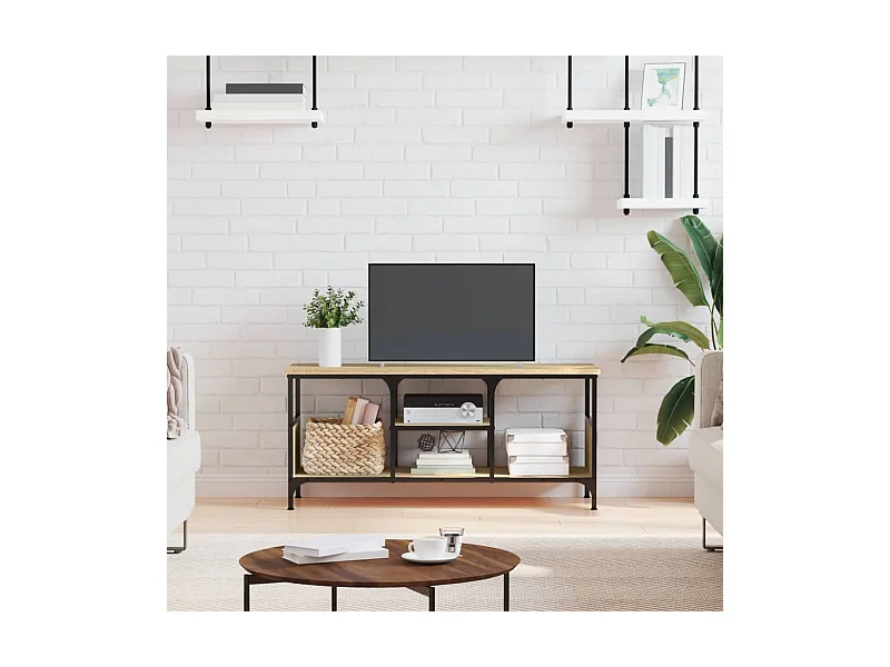 Meuble TV chêne sonoma 100x35x45 cm bois d'ingénierie et fer