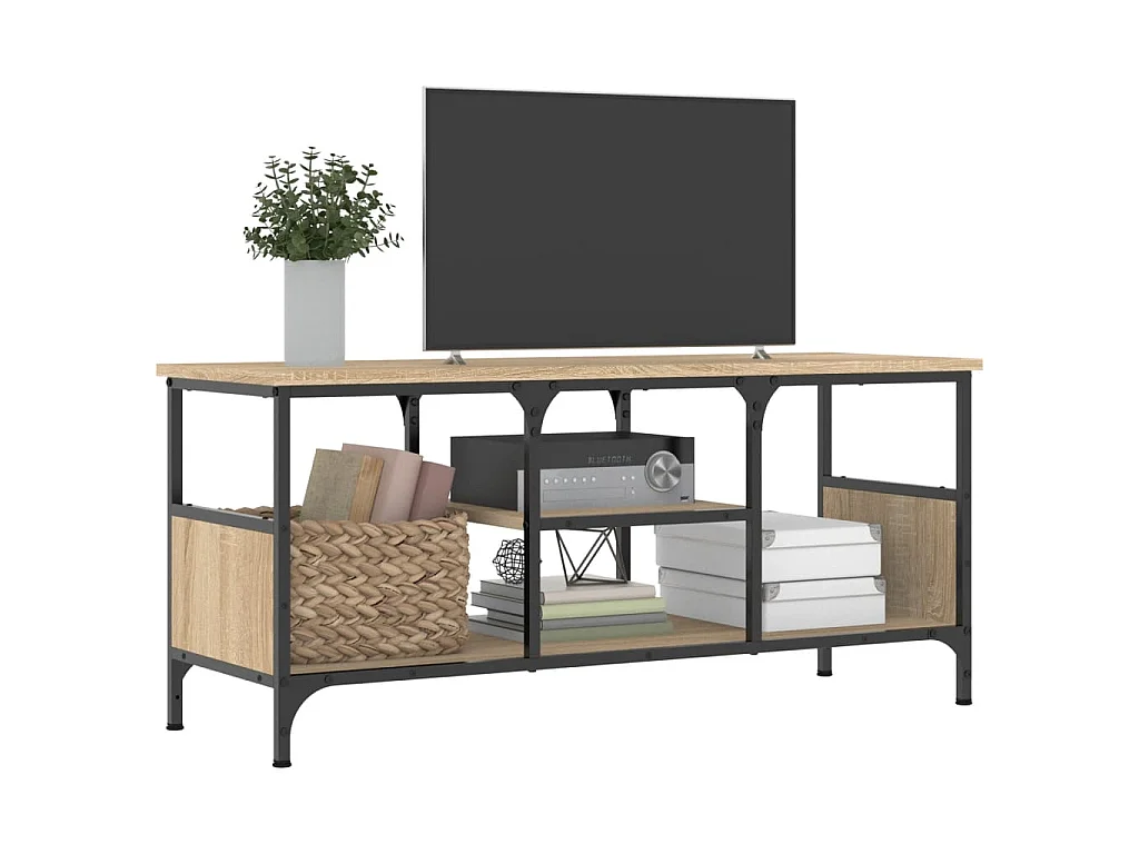 Meuble TV chêne sonoma 100x35x45 cm bois d'ingénierie et fer