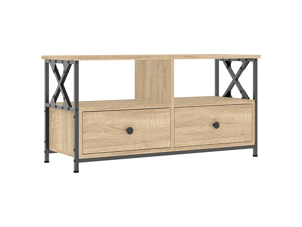 Meuble TV chêne sonoma 90x33x45 cm bois d'ingénierie et fer