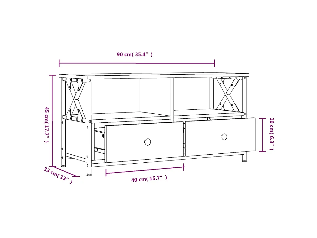 Meuble TV chêne sonoma 90x33x45 cm bois d'ingénierie et fer