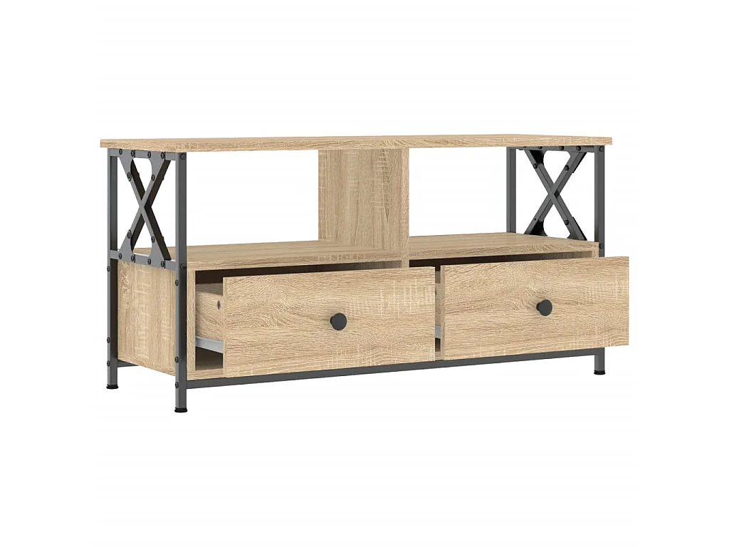 Meuble TV chêne sonoma 90x33x45 cm bois d'ingénierie et fer