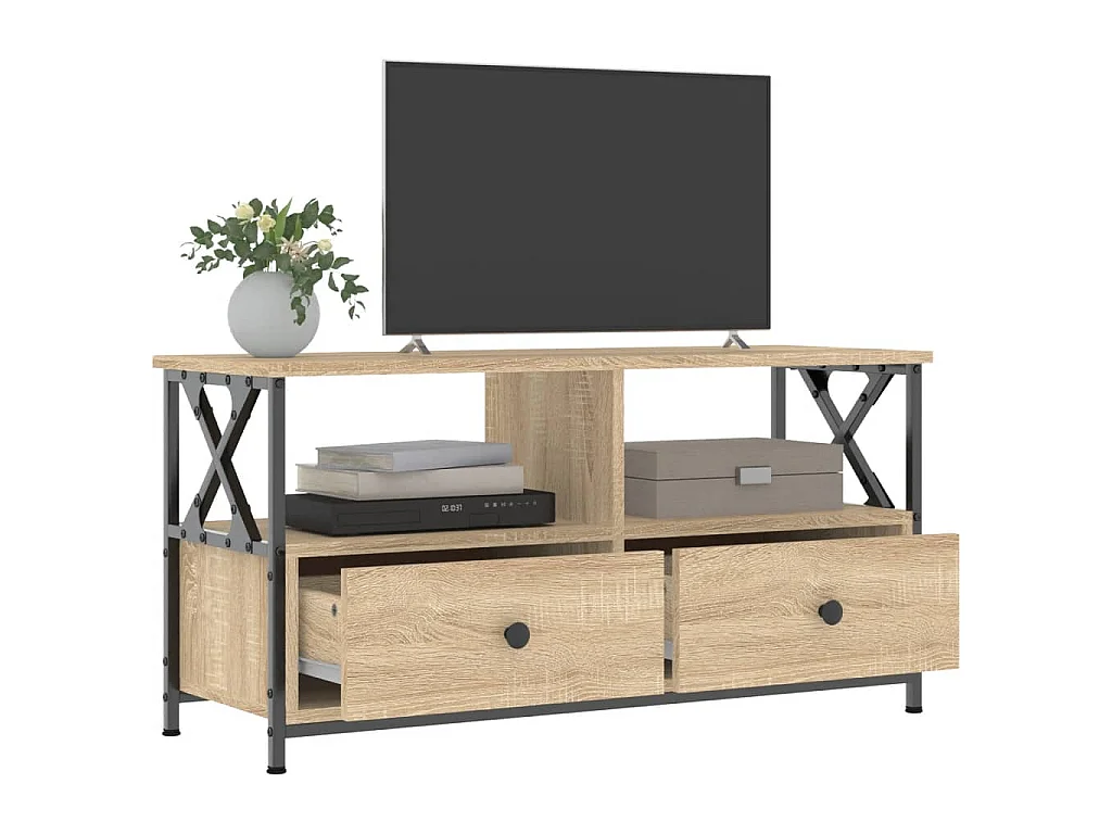 Meuble TV chêne sonoma 90x33x45 cm bois d'ingénierie et fer