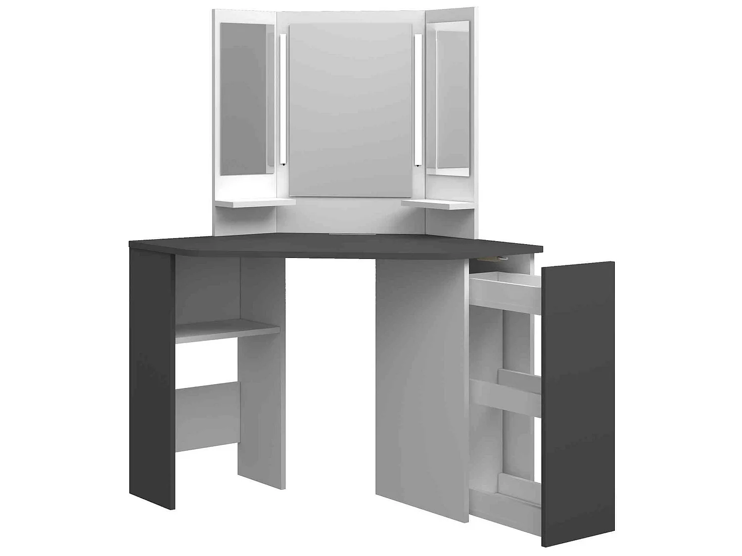 Coiffeuse enfant avec miroirs en bois gris anthracite et blanc - CF9023