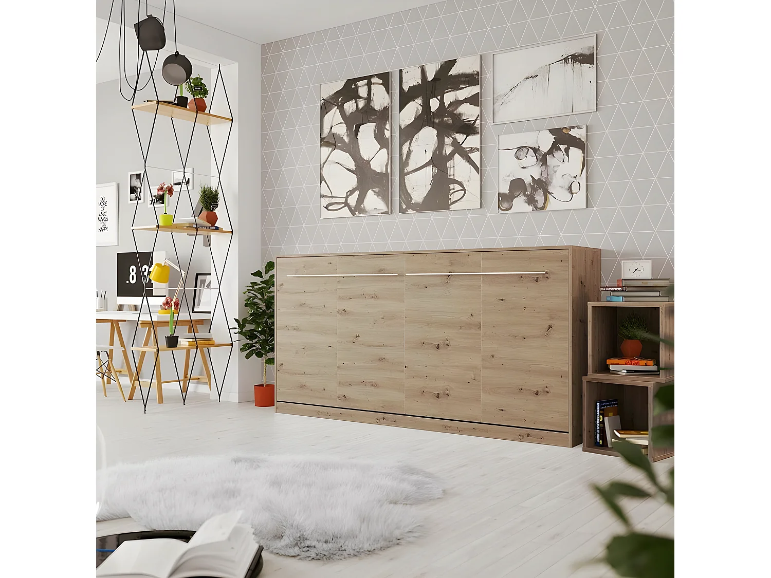 Armoire Lit escamotable 90x200cm Supérieur Horizontal Lit Rabattable Lit Mural Chêne Sauvage/Chêne Sauvage