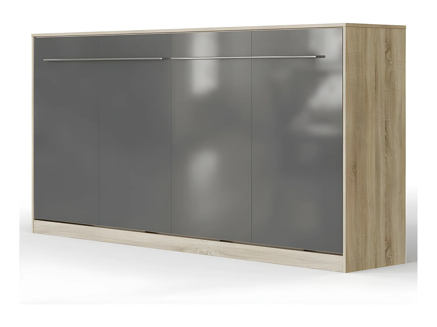 Armoire Lit escamotable 90x200cm Supérieur Horizontal Lit Rabattable Lit Mural Chêne Sonoma/Anthracite brillant