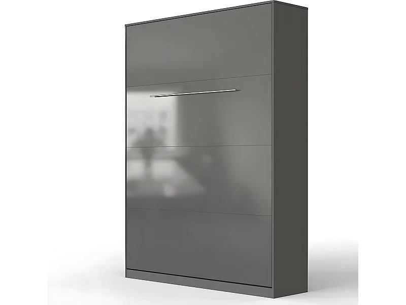 Armoire Lit escamotable 140x200cm Lit Rabattable Lit Mural Supérieur Vertical Anthracite/Anthracite brillant