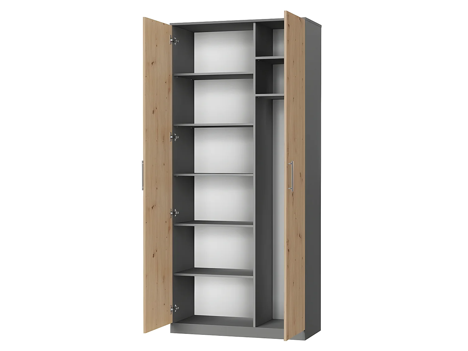 Lit escamotable +2 Placards Vertical 120x200+(80x2)cm Lit Rabattable Lit Mural Standard Anthracite/Chêne sauvage