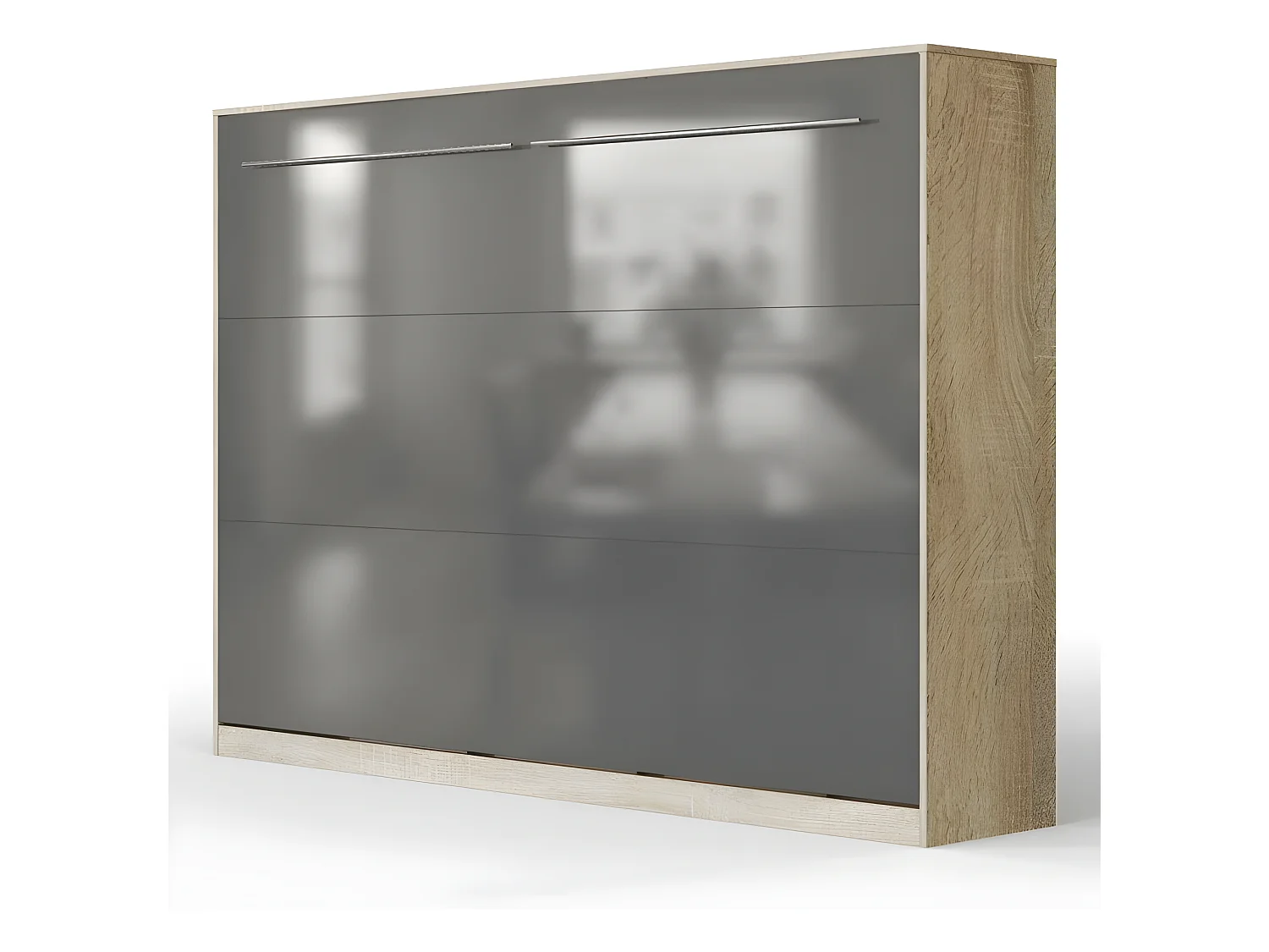 Armoire Lit escamotable 140x200cm Supérieur Horizontal Lit Rabattable Lit Mural Chêne Sonoma/Anthracite brillant