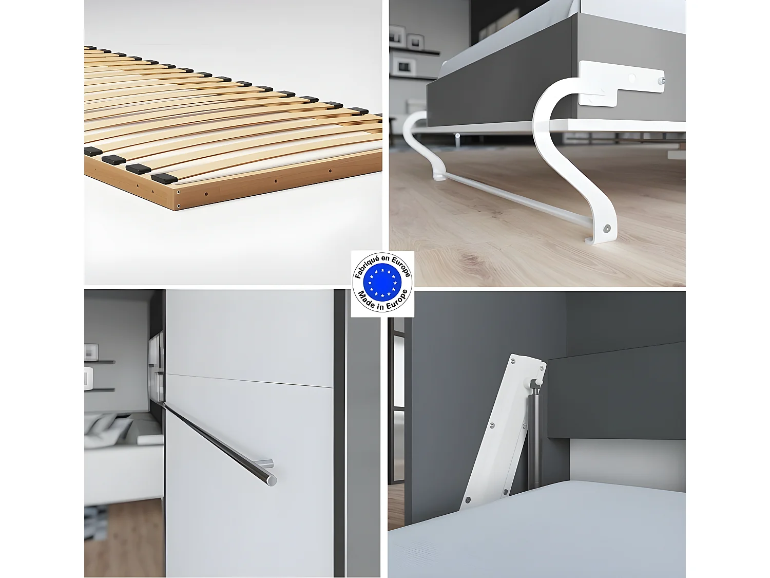 Lit escamotable +2 Placards Vertical 90x200+(100x2)cm Lit Rabattable Lit Mural Standard Anthracite/Blanc