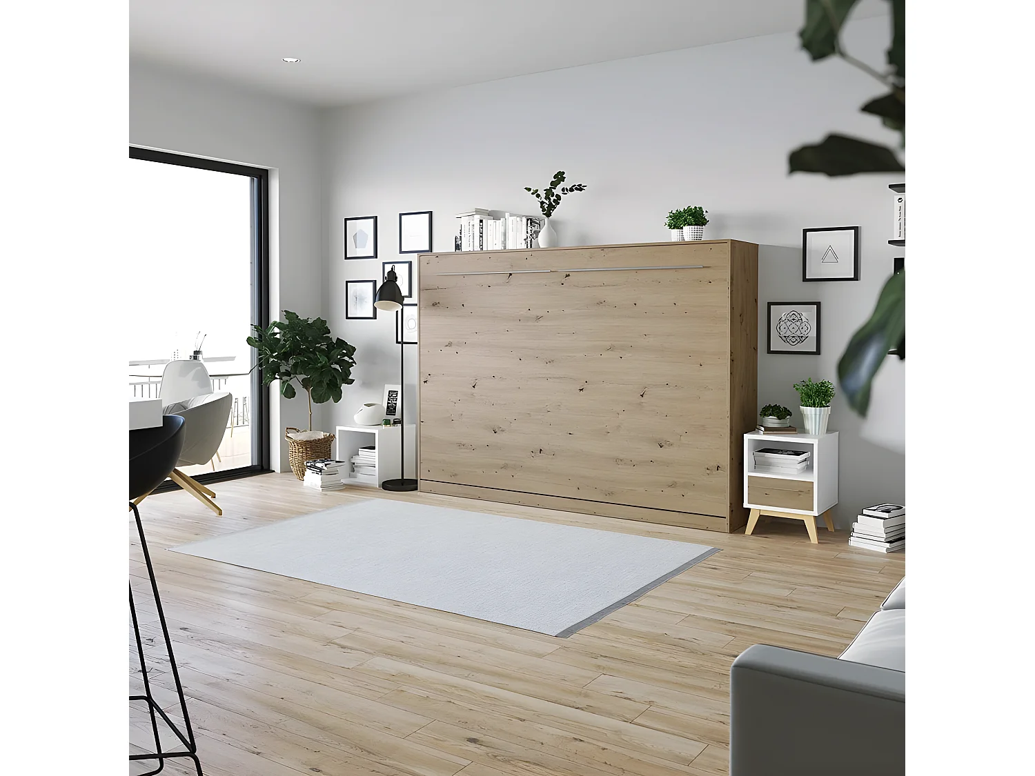 Armoire Lit escamotable 140x200cm Supérieur Horizontal Lit Rabattable Lit Mural Chêne Sauvage/Chêne Sauvage